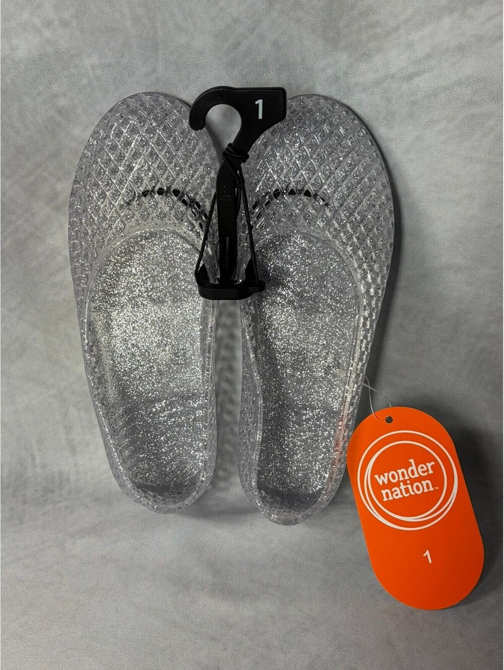 Wonder Nation Girls Size 1 Clear Silver Glitter Jelly Ballet Flats Shoes NWT